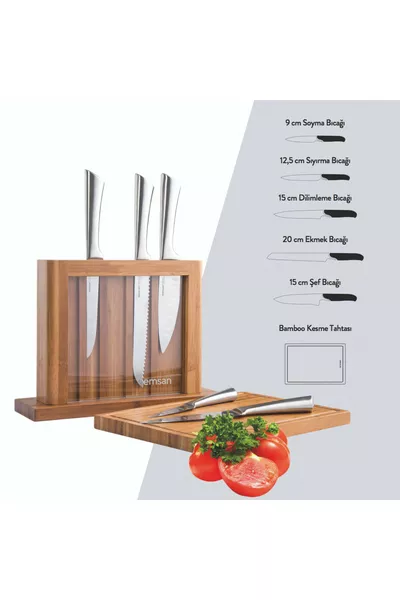 Matrix 7-Piece Kitchen Knife Set with Cutting Board Stainless Steel (Includes Cutting Board as a Gift)