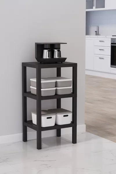 Декоративный пластиковый многофункциональный органайзер для ванной - для горшков, книг, цветов, 3 уровня, черный