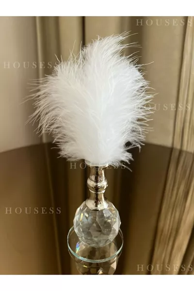 1 White Furry Silver Crystal Ball Plush Decorative Figurine