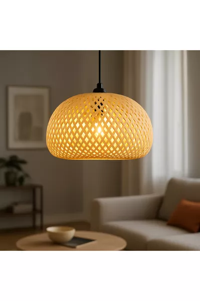 ثريا معيشة مصممة على الطراز الحديث من الخيزران والراتان الفردي، تصميم إسكندنافي بوهيمي