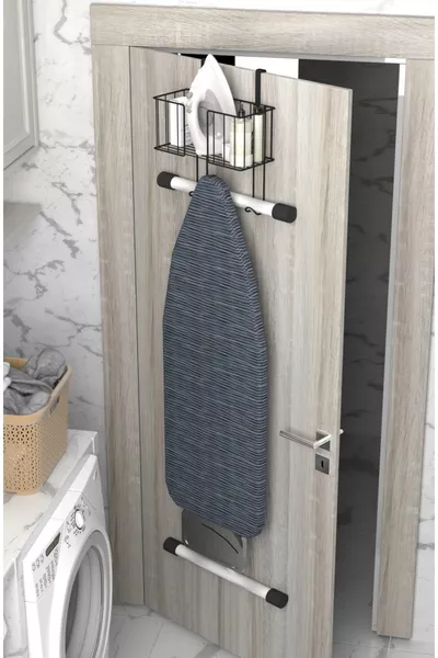 Porta dietro supporto per ferro da stiro e asse da stiro Organizer per ferro da stiro Nero