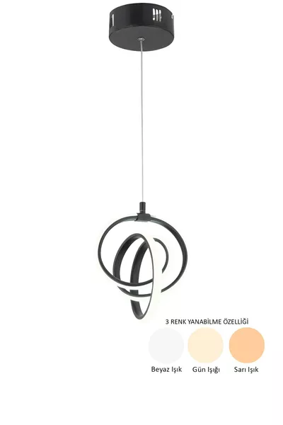 Lampadario Valens Singolo Nero con 3 Colori di Luci a LED, per Soggiorno, Cucina, Camera e Corridoio