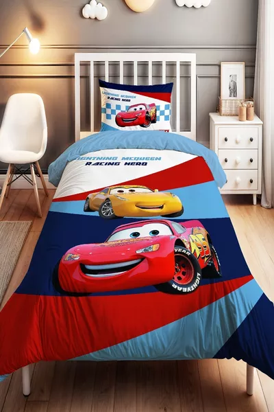 Striped McQueen Pattern Single Baby Child Duvet Cover Set