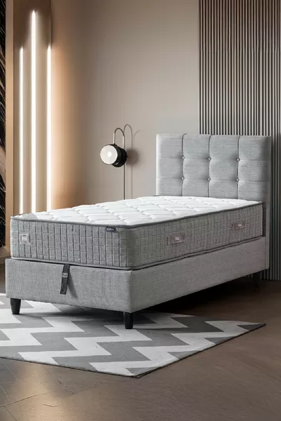 Mimoza Model Single Full Orthopedic Antibacterial Bed Base and Headboard Set, 3-Piece Set