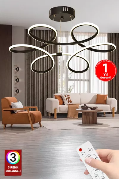 Plafonnier LED de salon noir télécommandé à 3 couleurs, plafonnier Orchidée avec LED, grand plafonnier de salon