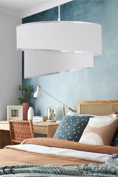 Ensemble de lampe de table et lustre Julien triple en argent blanc