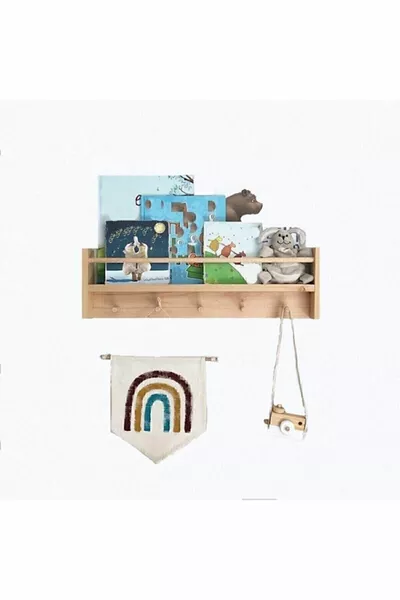 Дървен рафт за детска стая с кукли, дървен стенен рафт