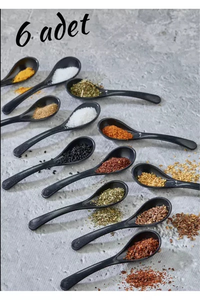 6 черни лъжици за сервиране и подправки - Лъжица за мед за закуска, лъжица за захар и сладко