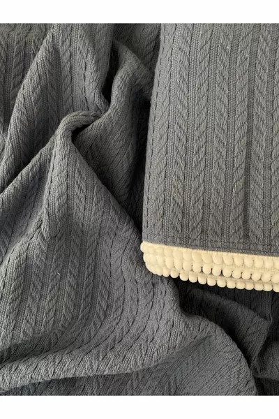 Cunda Серия Плетен Шаблон % Памучно Бебешко Одеяло Пике Индиго //  см