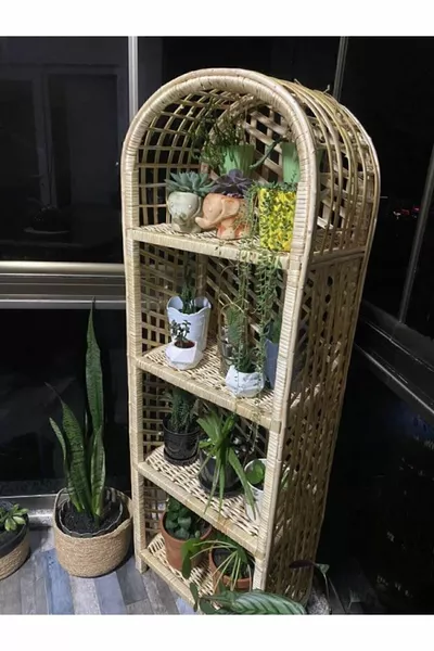 Étagère en osier à 4 compartiments (BIBLIOTHÈQUE, DÉCORATION)