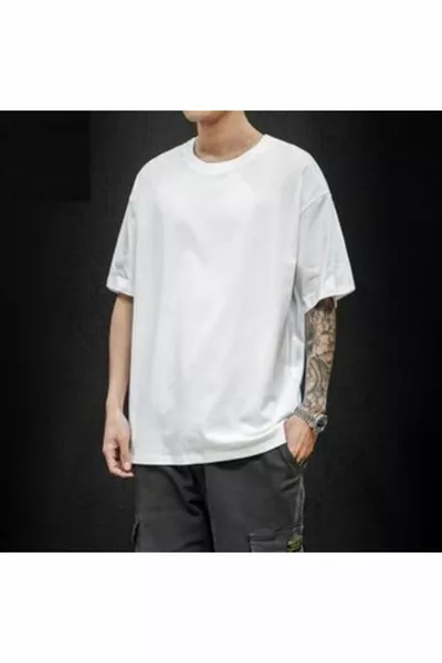 T-shirt Unisex Bianca Oversize con Stampa e Girocollo