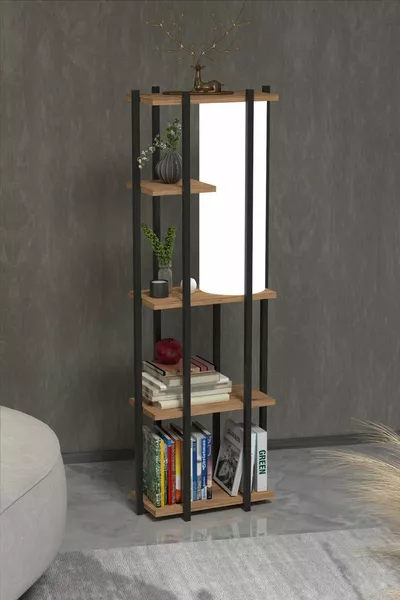 RETOHOME 5-ЕТАЖЕН БИБЛИОТЕКЕН С ЛАМПА., БИБЛИОТЕКА С ЛАМПА ОТ АТЛАНТИЧЕСКА СМЪРЧ