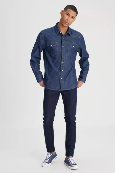 بنطال جينز رجالي بقصة ضيقة وخصر عادي  بنطال جينز مالون