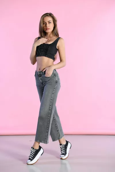 Anthrazit Normale Taille Weite Bein Jeans