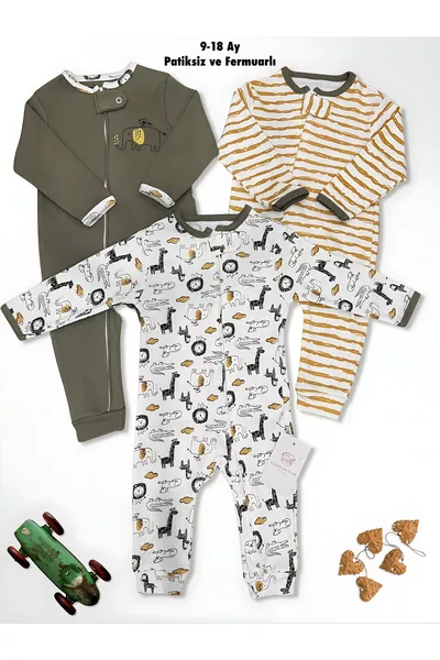 Schattige Safari % Natuurlijk Katoen Speciale Stof Set van 3 Baby Jumpsuits  Maanden (JONGEN/MEISJE)