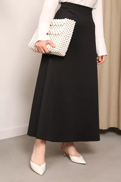 BELL CUT Black Scuba Flared Skirt