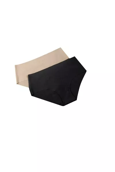 Gecko Toparlayıcı Yüksek Bel Lazer Kesim Iz Yapmaz Görünmez Yumuşak Kadın Külot 2 Adet Siyah-ten