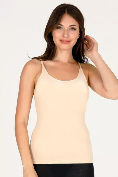 Women's Cotton Stretch Thin Strapped Tank Top Beige - 