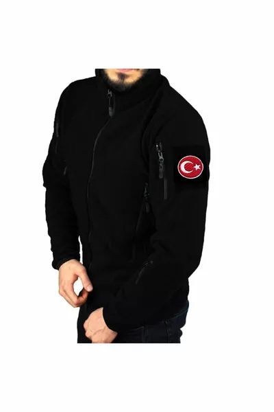 Военная тактическая чёрная флисовая куртка