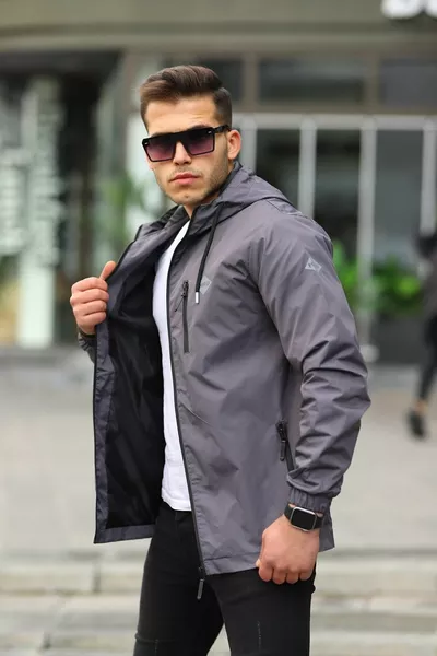 Herren-Regenjacke mit Kapuze, gefüttert, wasserabweisend, mit Taschen