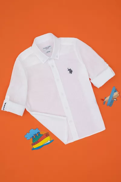 Camicia Basic a Maniche Lunghe Bianco per Bambino Maschio 
