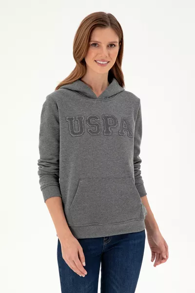 Дамски Базов Суитшърт с Качулка в Цвят Антрацит Меланж 