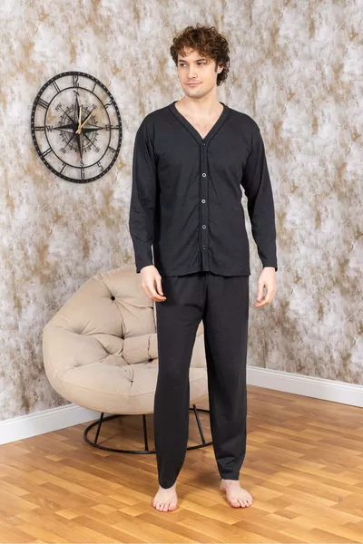 Мужская пижама из высококачественного хлопка с кнопками спереди