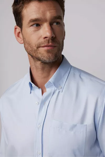 Erkek Regular Fit Klasik Kesim Düz Yaka Düğmeli Cepli Mavi Gömlek