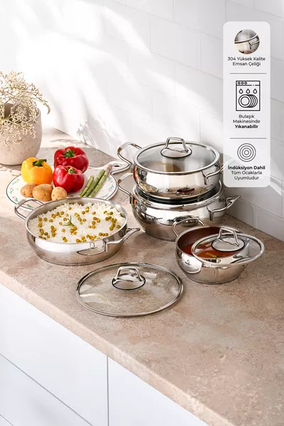 Cemre 8-Piece Steel Cookware Set with Induction Base