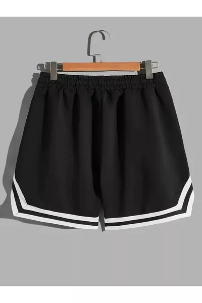 Short en coton noir pour homme, bermuda de sport avec bandes, pour basketball, football, fitness et course