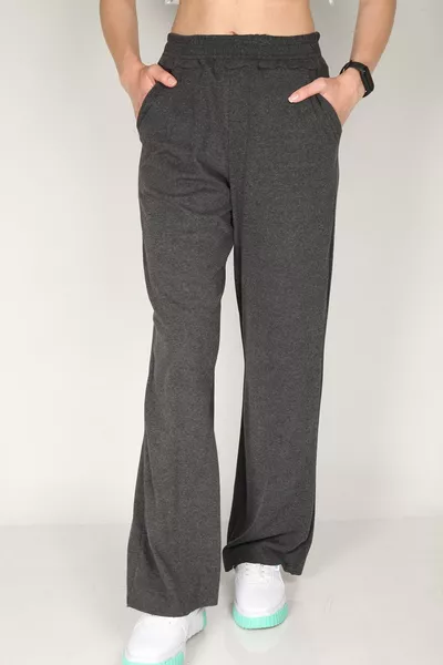 Pantalon de survêtement femme taille haute jambes évasées couleur fumée