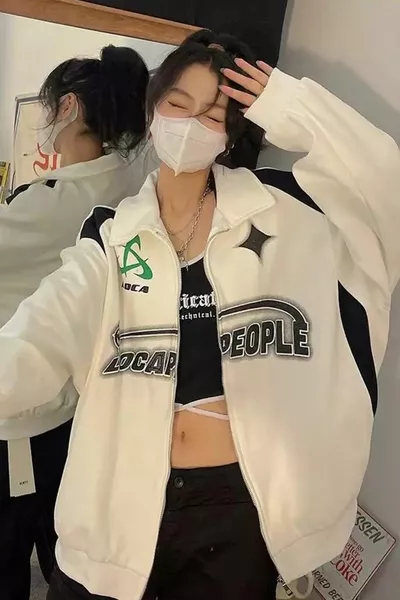 Белый унисекс k Уличная одежда Locapeople Кардиган на молнии с поднятием