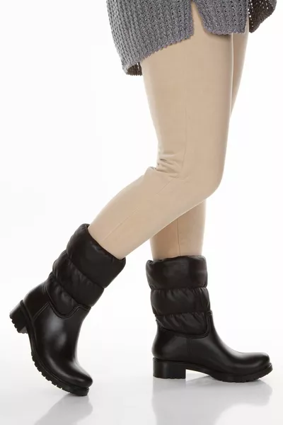 أسود مرن العجل غير اختيار للماء مريحة ارتداء أحذية الثلج المطر