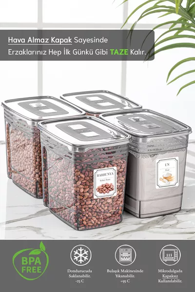 Lot de 4 contenants Lena Jumbo de 5,5 litres avec couvercle - Boîte de rangement pour provisions et légumineuses - Boîte de rangement pour matériaux