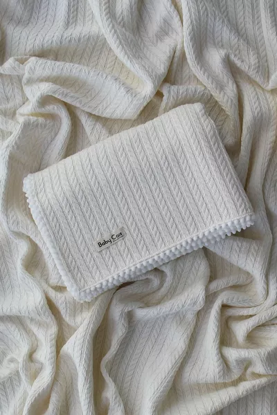 Strickmuster Baby-Piqué Organische Baumwolle Babydecke Ecru  cm