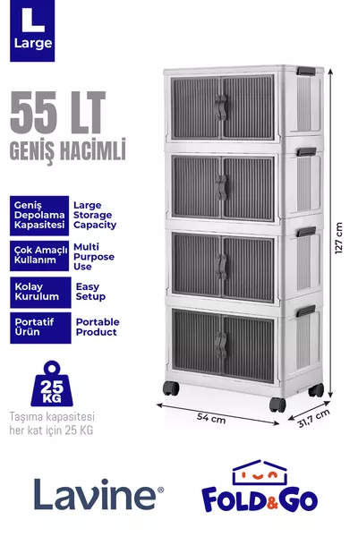 Organizer portatile Lavine Fold&go 4 pezzi Armadio multifunzionale con ruote con coperchio pieghevole “bianco”