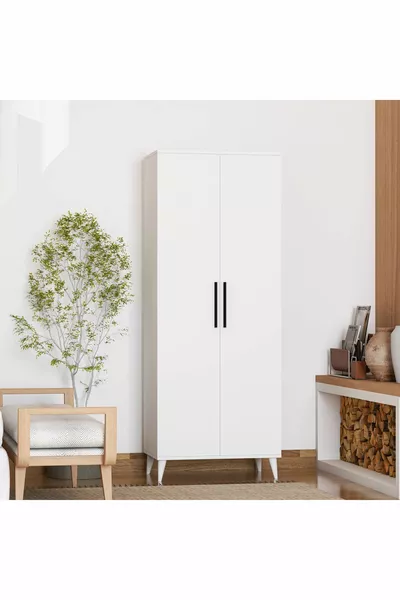 Wardrobe with 2 Doors, Hanging Space, and Shelves