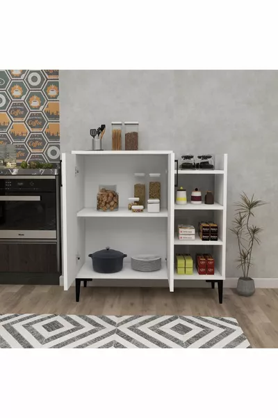 Кухонный шкаф Leskar белый современный – с 6 полками, дверцами, большой вместимости