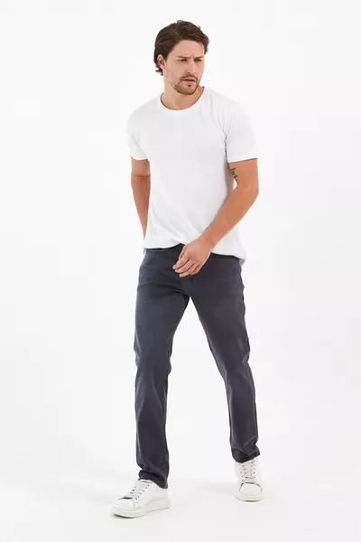 بنطال جينز للرجال على الطراز العادي بخصر مرتفع وساق واسعة وسحّاب باللون الرمادي الدخاني