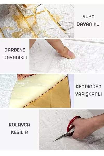 3D тухлен десен, самозалепващ се бял стенен панел, гъвкав с опция за размер в см