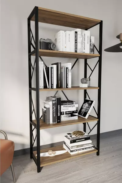 Mars Metaal Boekenkast 5 Planken Brede Boekenkast Bestandsboekplank Kantoor Huis Plank Noten