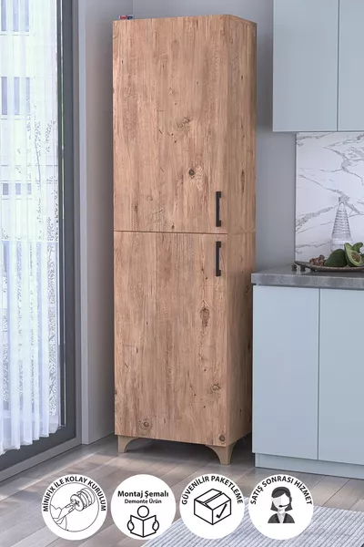 Многофункционален шкаф Туна, шкаф за провизии, шкаф за баня, килер, кухненски шкаф, бор