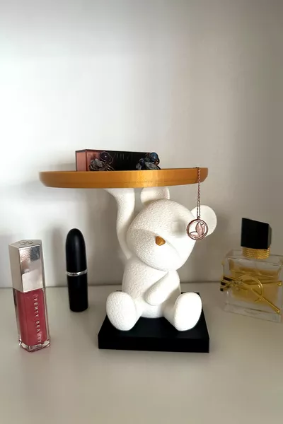 Mini süßer Teddybär, der Tabak hält, süßer Make-up-Organizer, cm Plastikfigur