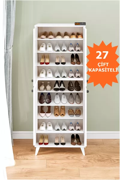 Patented Image White Shoe Cabinet, 9-Shelf, Freestanding, 4-Door Multipurpose Cupboard, Pantry Cabinet