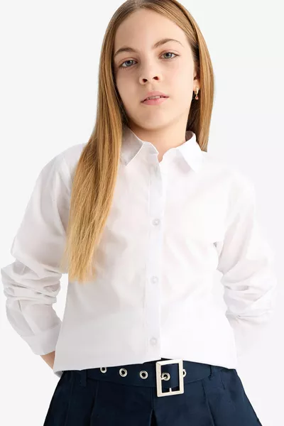 Camicia scolastica bianca in popeline a maniche lunghe per bambina