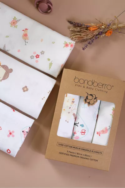 Multi-Purpose Muslin Cloth & Blanket 3-Piece Set % Cotton Oeko-Tex Certified  cm / 