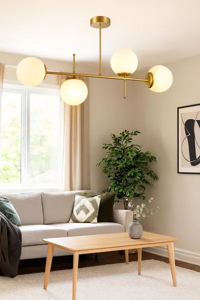 Feris Modern Design Living Room Kitchen Bedroom Distressed White Color 4-Light Chandelier with Glass