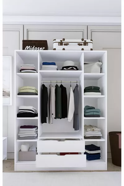 Cm Mat Wit 4-Deurs 2-Laden Kledingkast - Garderobekast