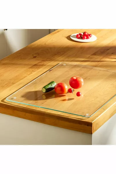 Şeffaf Temperli Cam Kesme Tahtası Cam Kesme Tablası Kırılmaya Dayanıklı Oval Kenarlı  X cm