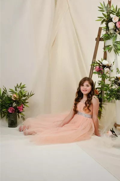 ظهر الحلمة تول الفتيات الساتان فساتين السهرة  سمك السلمون